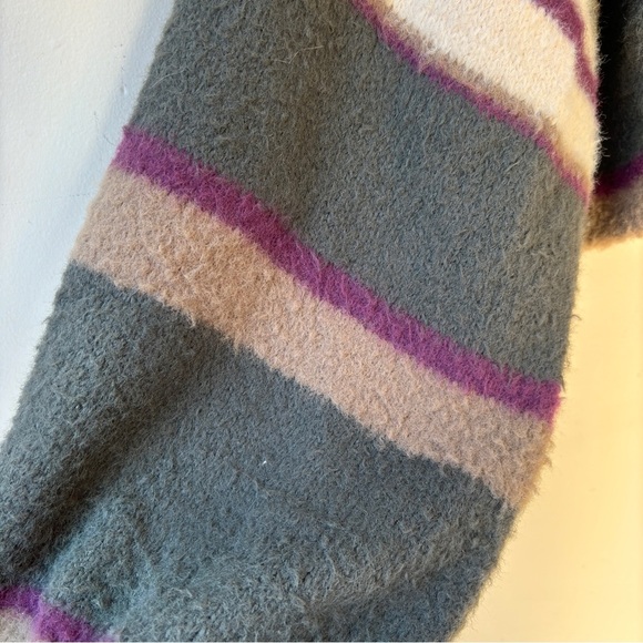 Free People Fuzzy Cropped Sofie Sweater Striped Army Green Purple Combo Size M - Picture 7 of 14